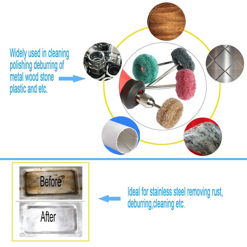 FPPO 50pcs Abrasive Buffing Polishing Wheel Set for Rotary Tool with 3mm Shaft,Mini scouring pad Brush Polishing kit, Removal of Rust,Deburring on Metal Surface (grit 400 Black 50pcs) - Image 3